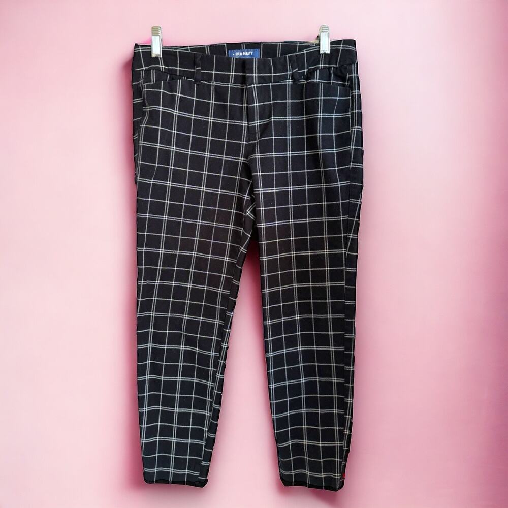 Old Navy‎ Womens Pants Sz 2 Pixie Mid Rise Crop Black White Windowpane Check